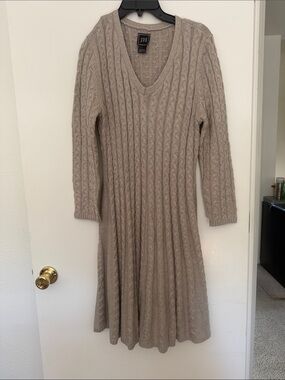 JH Collectibles Taupe Cable-Knit V-Neck Long Sleeve Dress